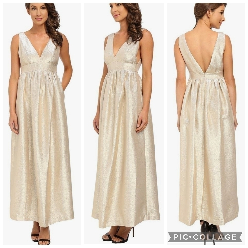 Jill Jill Stuart Sleeveless Deep V Lurex Satin Dress Metallic Gold